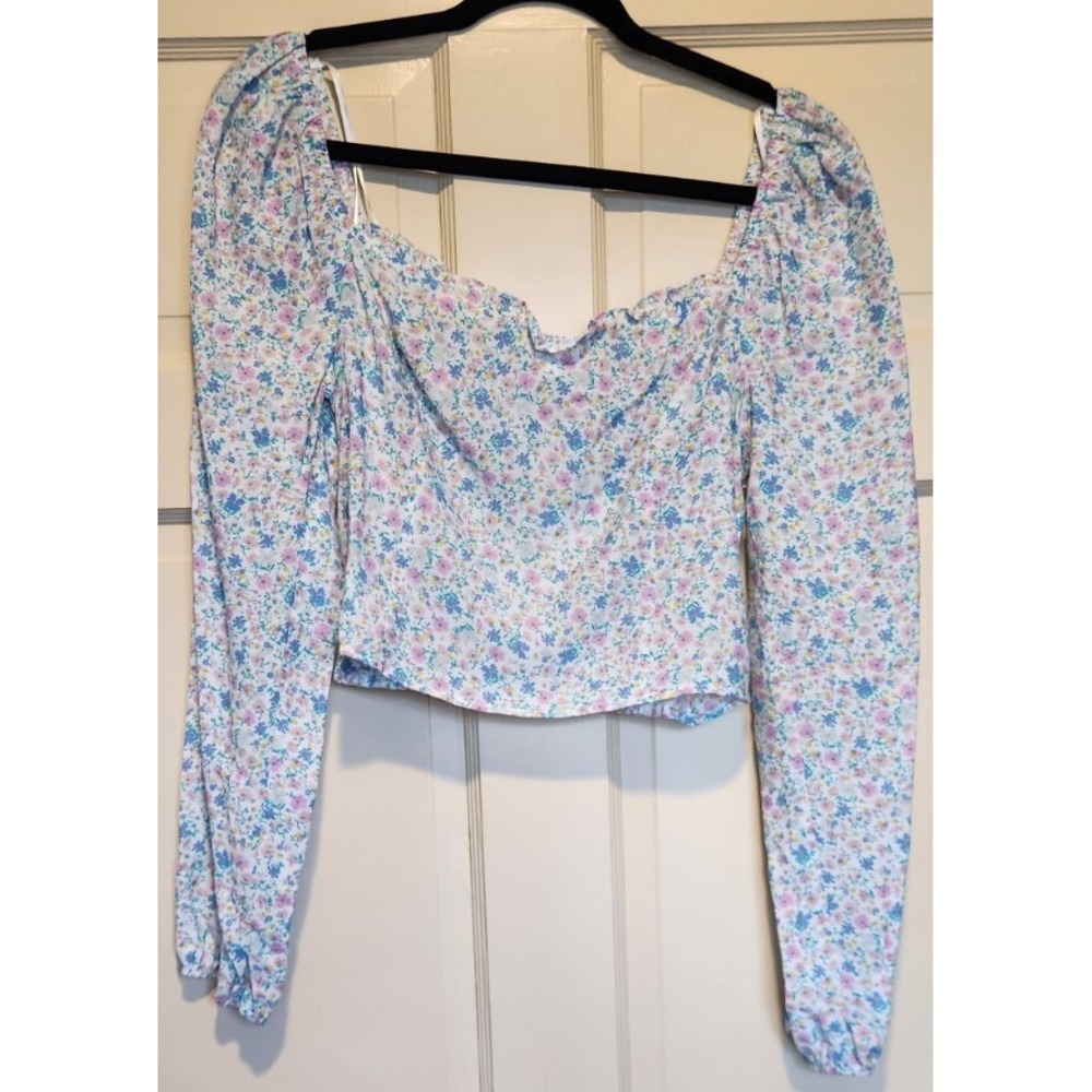 Sophie‎ Rue Blouse Womens M Babydoll Coquette Floral Crop Spring Smocked NWOT